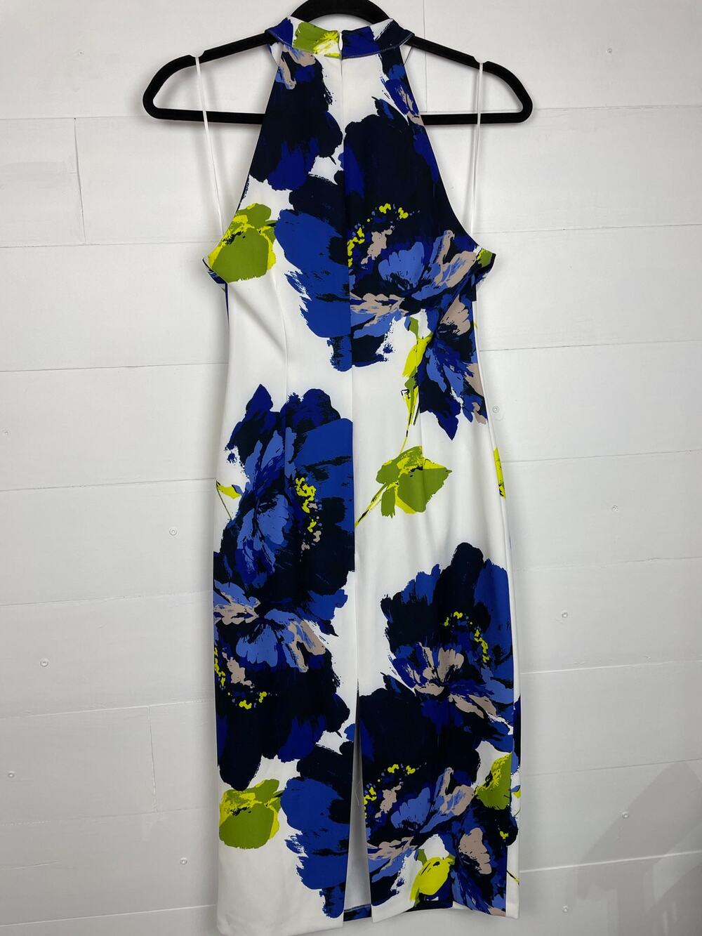 Trina Turk Emotion Halter Neck Floral Sheath Midi Dress Blue Green White Size 0
